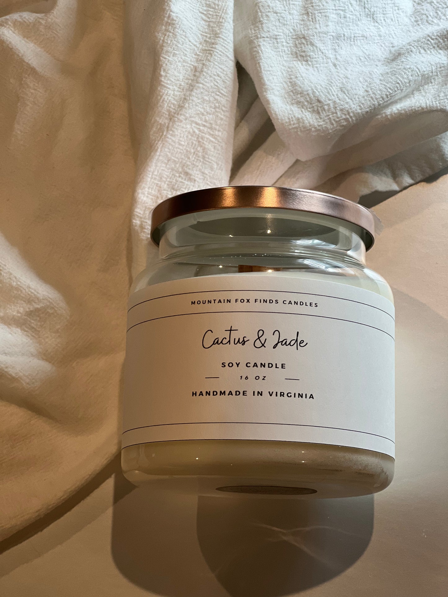 Cactus and Jade Apothecary Jar Soy Wax Candle Front Side