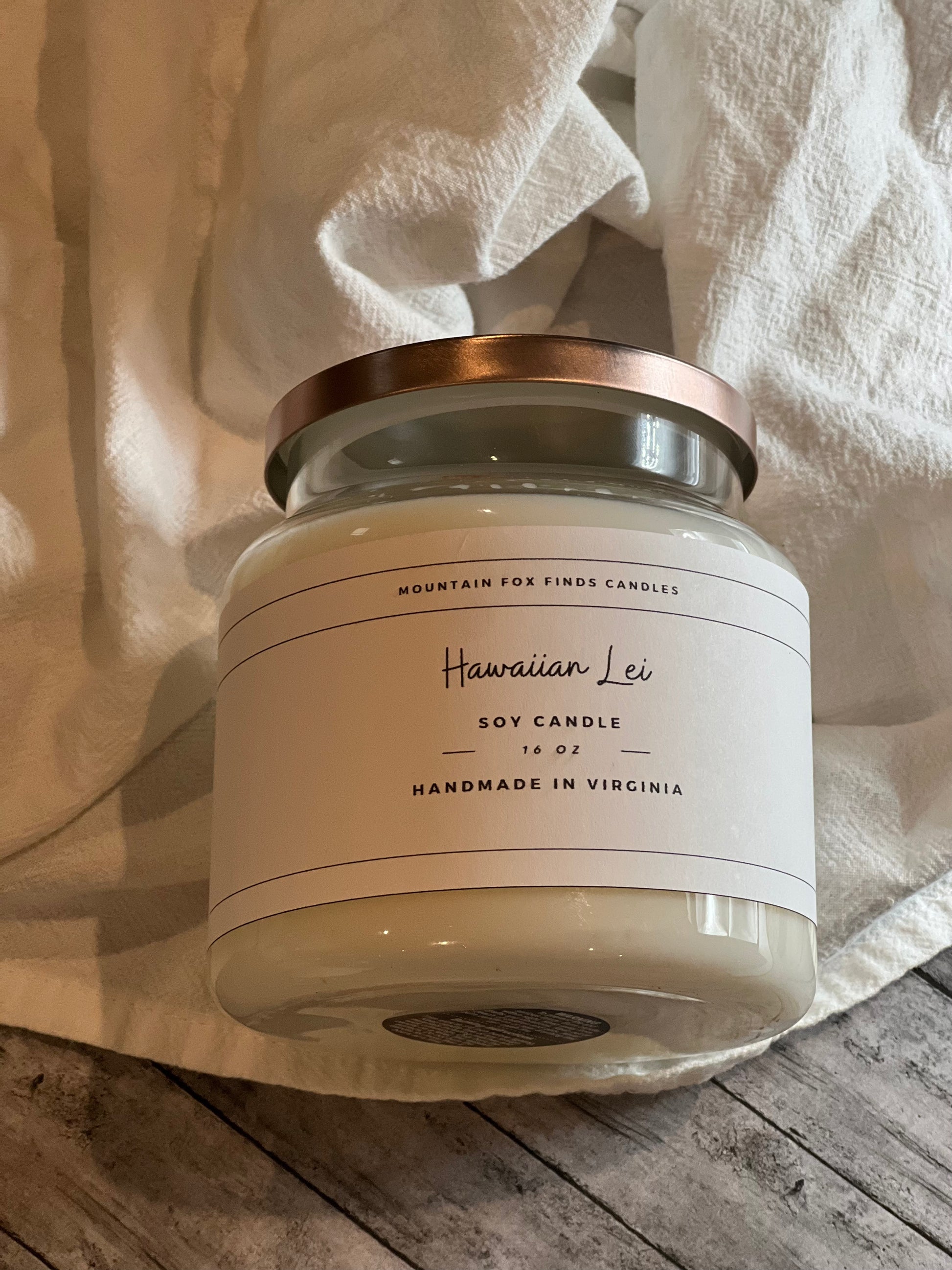Hawaiian Lei Apothecary Jar Soy Wax Candle Front Side