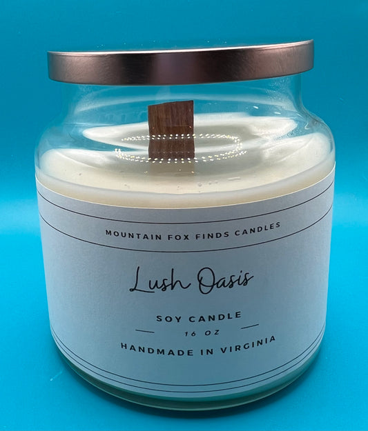 Lush Oasis Apothecary Jar Soy Wax Candle Front Side