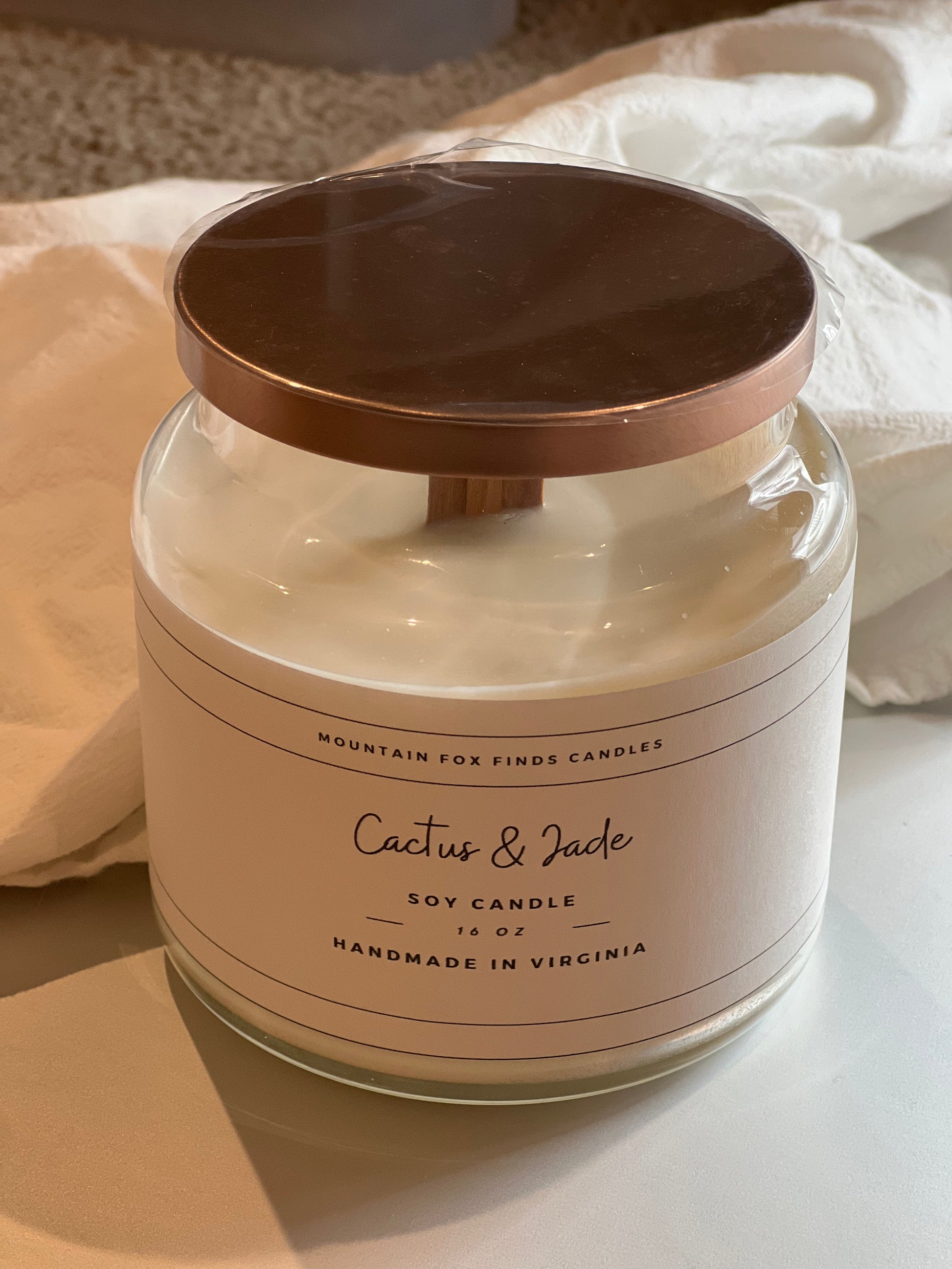 Cactus and Jade Apothecary Jar Soy Wax Candle Above Side
