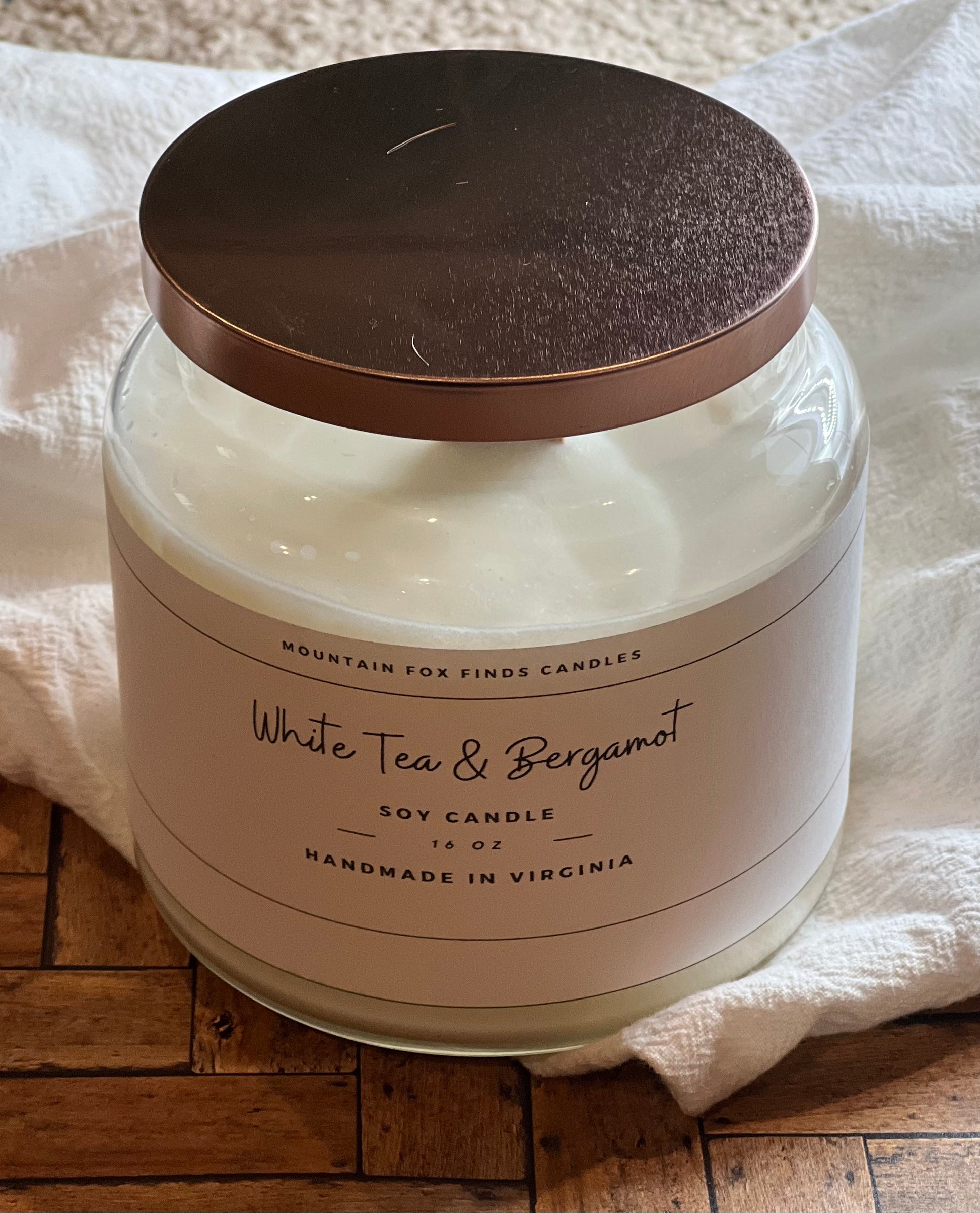 White Tea and Bergamot Apothecary Jar Soy Wax Candle Front Side