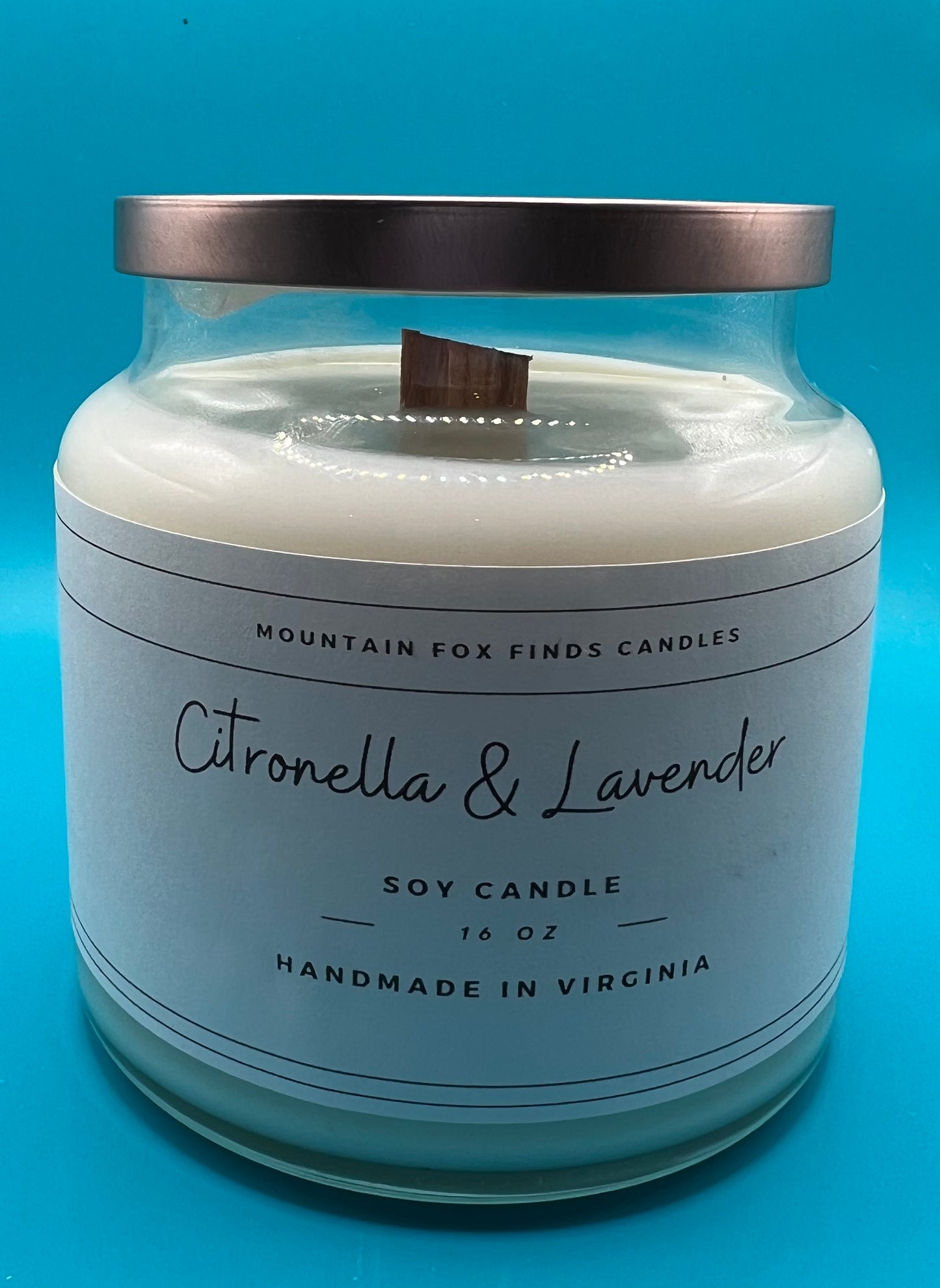 Citronella and Lavender Apothecary Jar Soy Wax Candle Front Side