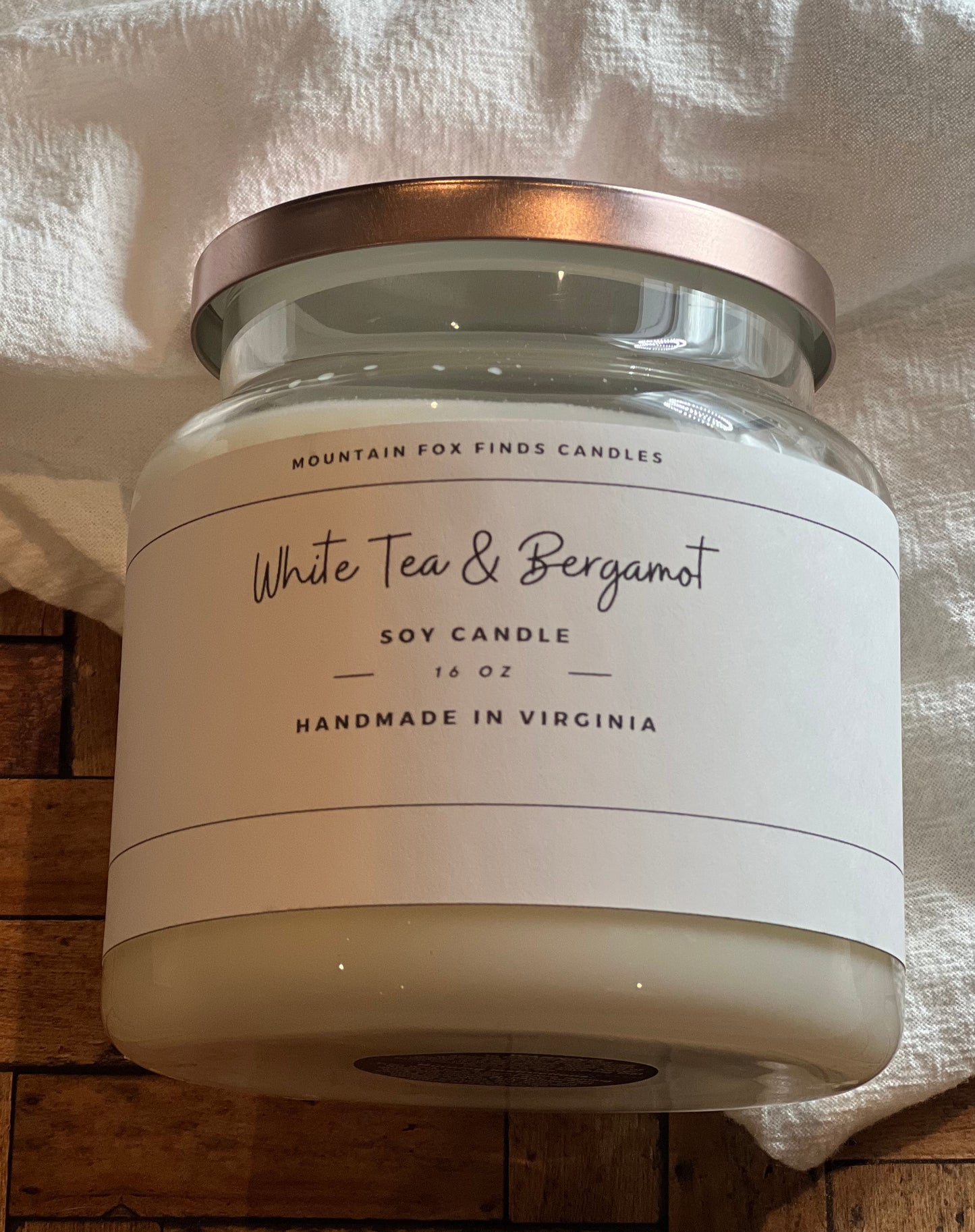 White Tea and Bergamot Apothecary Jar Soy Wax Candle Above Side