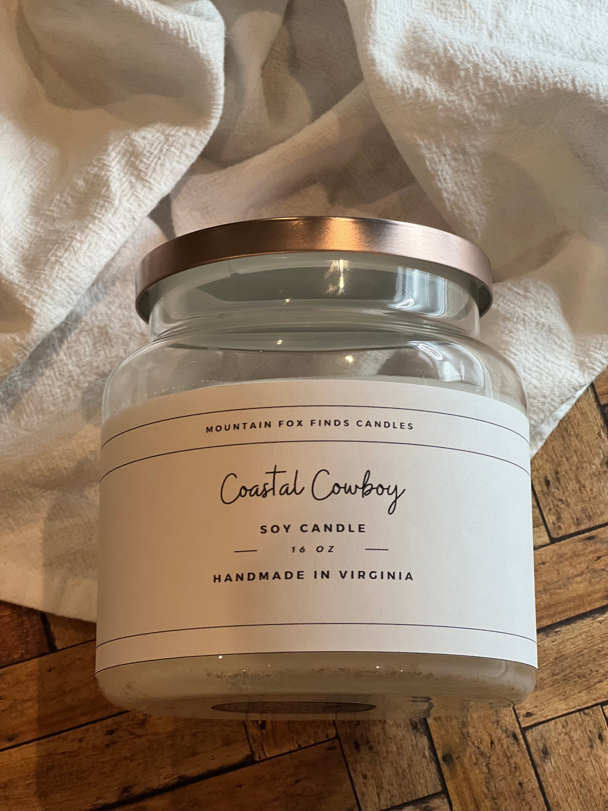 Coastal Cowboy Apothecary Jar Soy Wax Candle Above Side