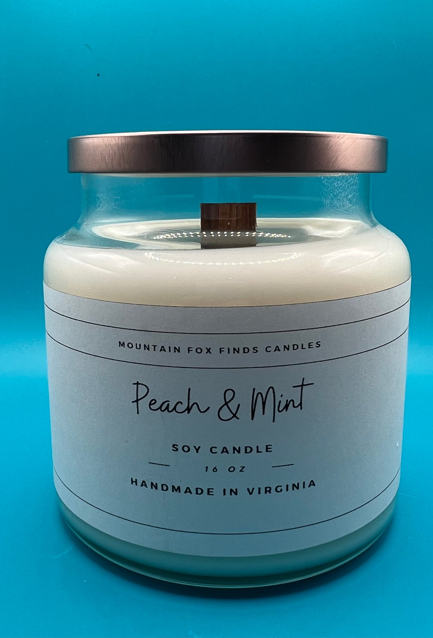 Peach and Mint Apothecary Jar Soy Wax Candle Front Side