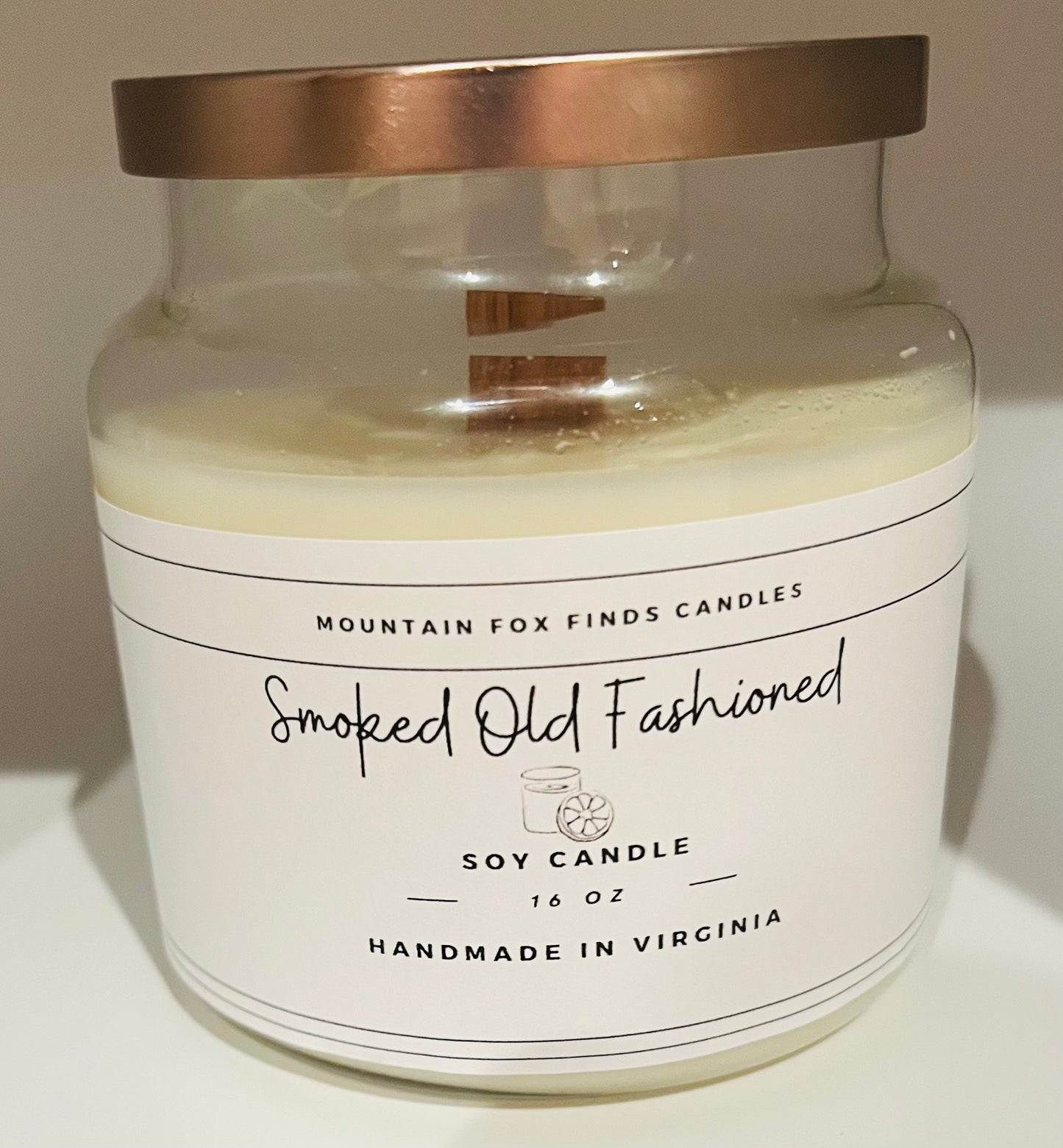 Smoked Old Fashioned Apothecary Jar Soy Wax Candle Front Side