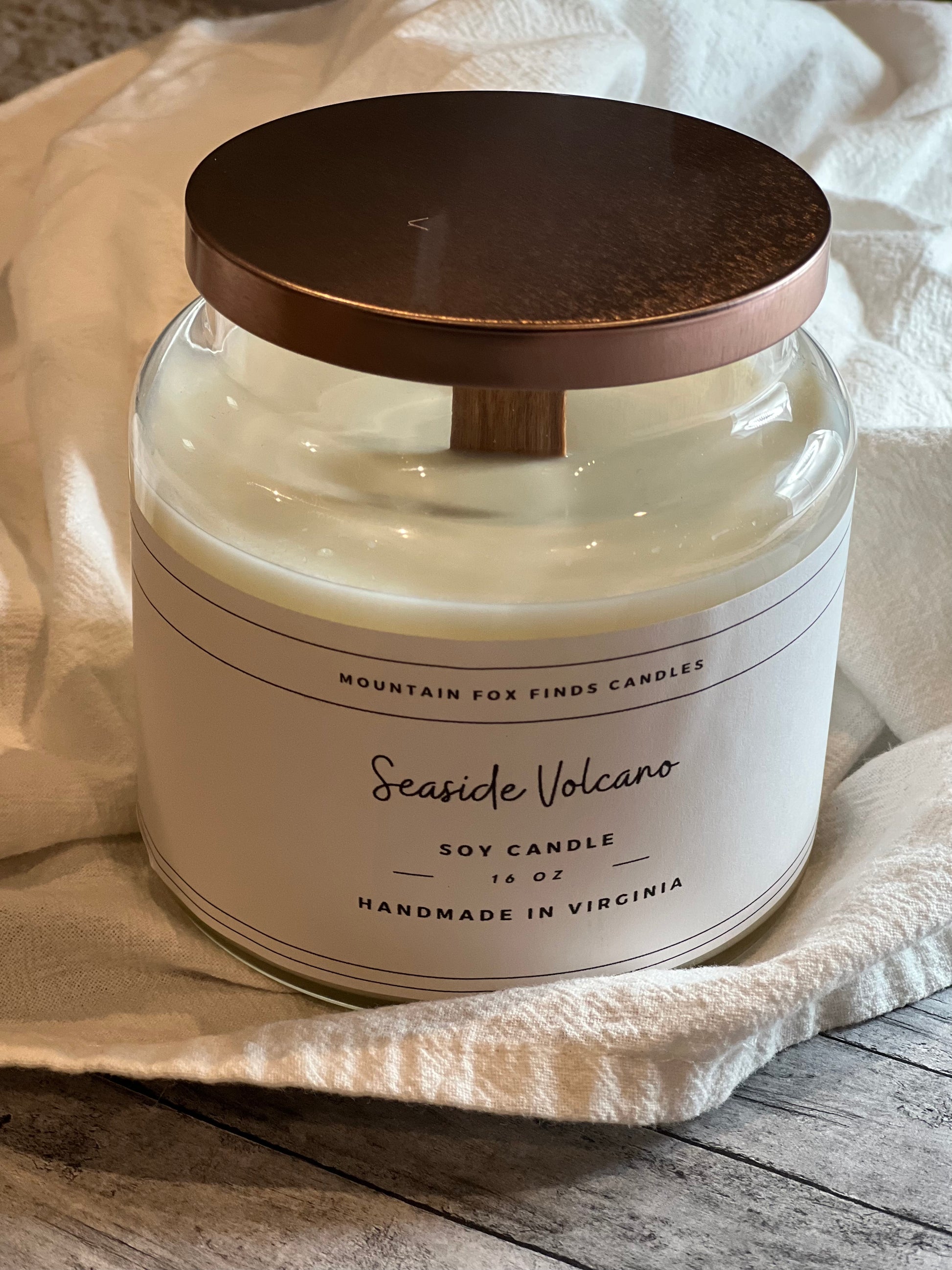 Seaside Volcano Apothecary Jar Soy Wax Candle Front Side