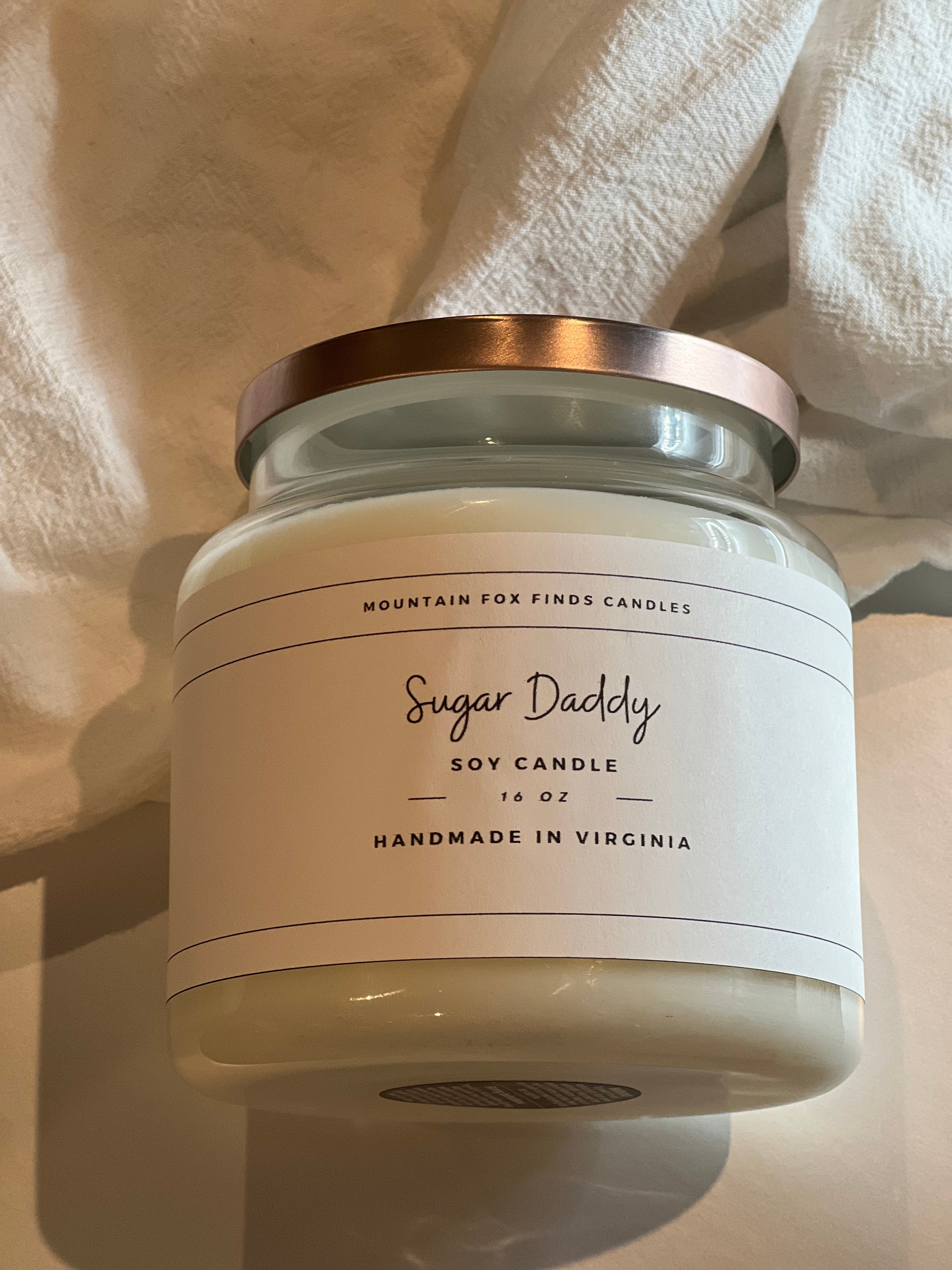 Sugar Daddy Apothecary Jar Soy Wax Candle Above Side White Background
